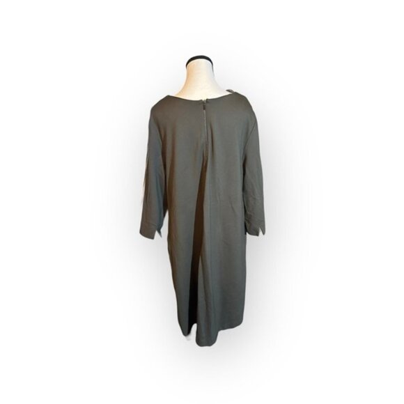Women’s 2x reitmans Deep Green Grey Shift Dress with Pockets 3/4 Slit Sleeves - Picture 5 of 9